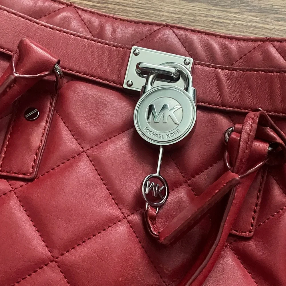 Michael Kors Quilted Red Leather Satchel with Chain Strap